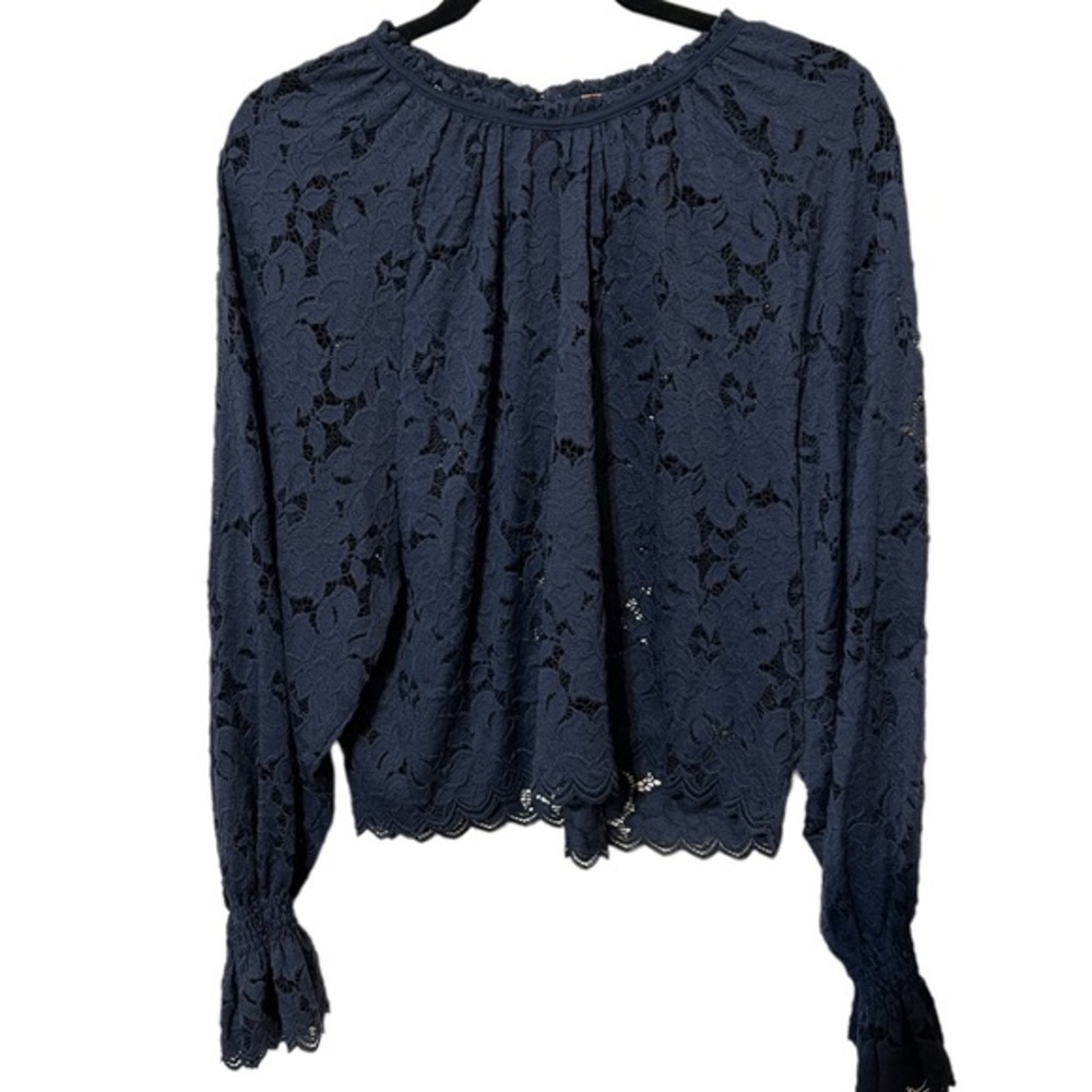 Free People Blue Lace Long Sleeve Bohemian Top Size Small